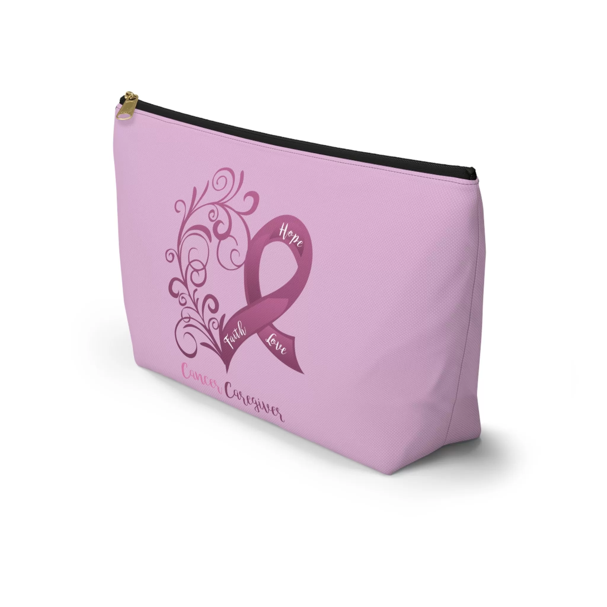 Cancer Caregiver Heart Plum T-Bottom Accessory Pouch (Dual-Sided Design)