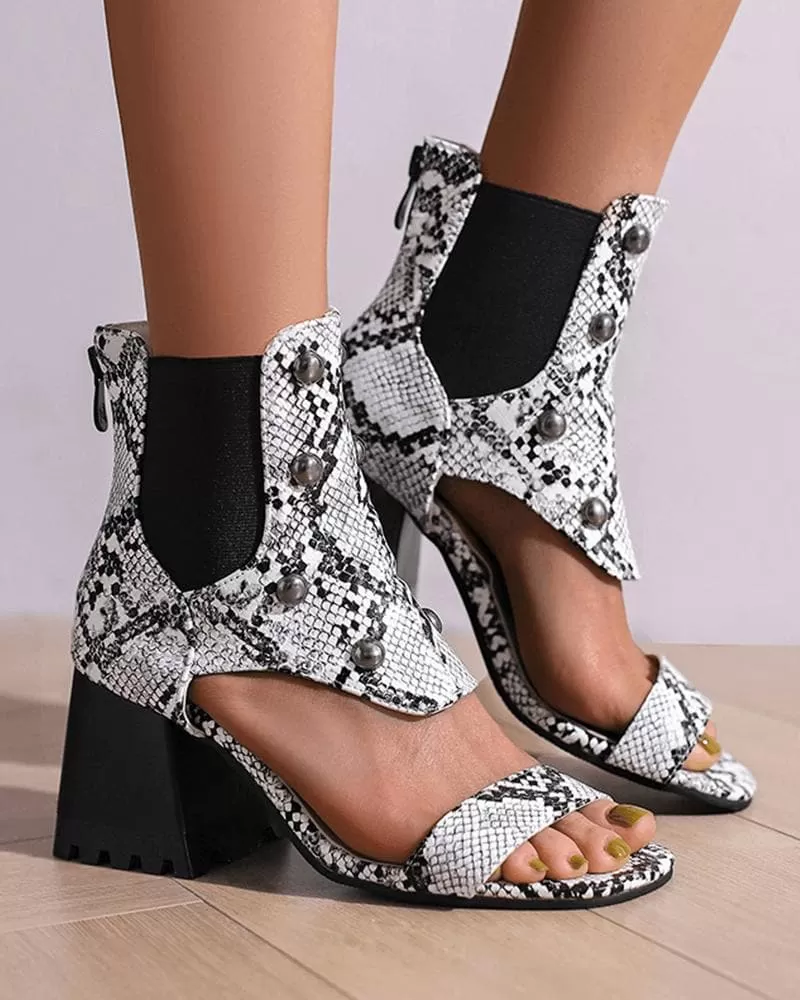 Casual Zipper Chunky Heel Sandals