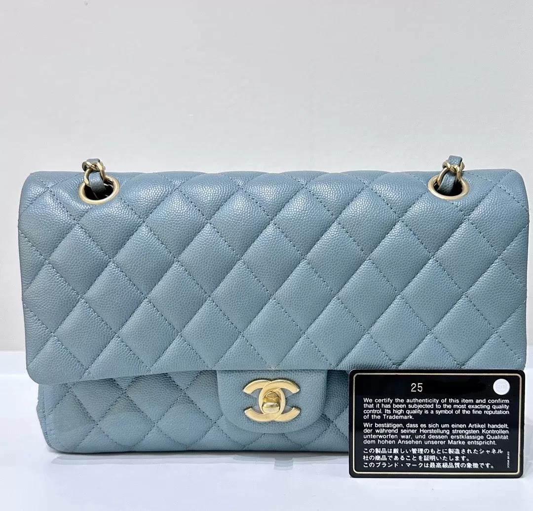 Chanel Medium Classic Sky Blue Bag 18C