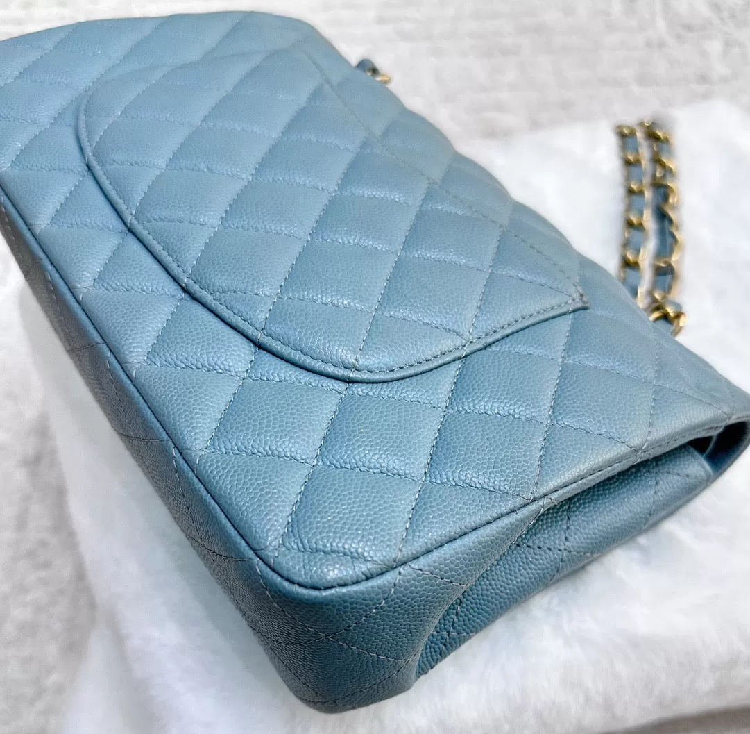 Chanel Medium Classic Sky Blue Bag 18C