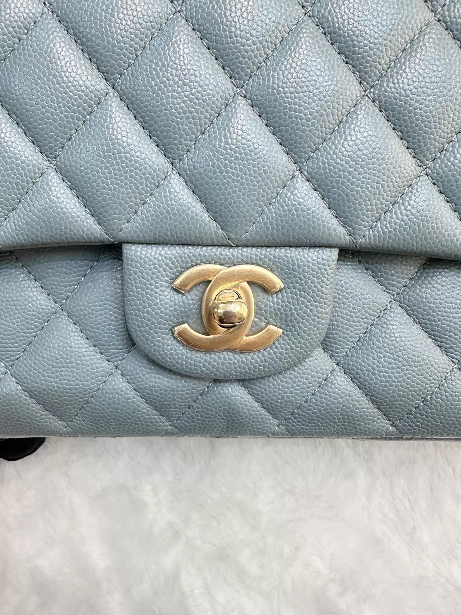 Chanel Medium Classic Sky Blue Bag 18C