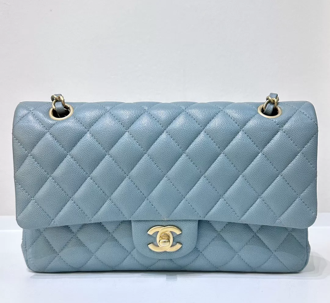 Chanel Medium Classic Sky Blue Bag 18C