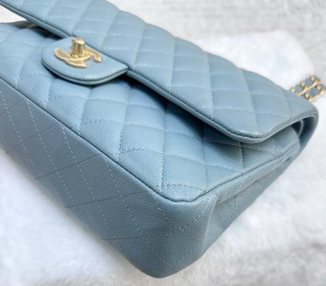 Chanel Medium Classic Sky Blue Bag 18C