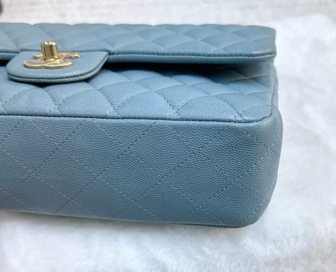 Chanel Medium Classic Sky Blue Bag 18C