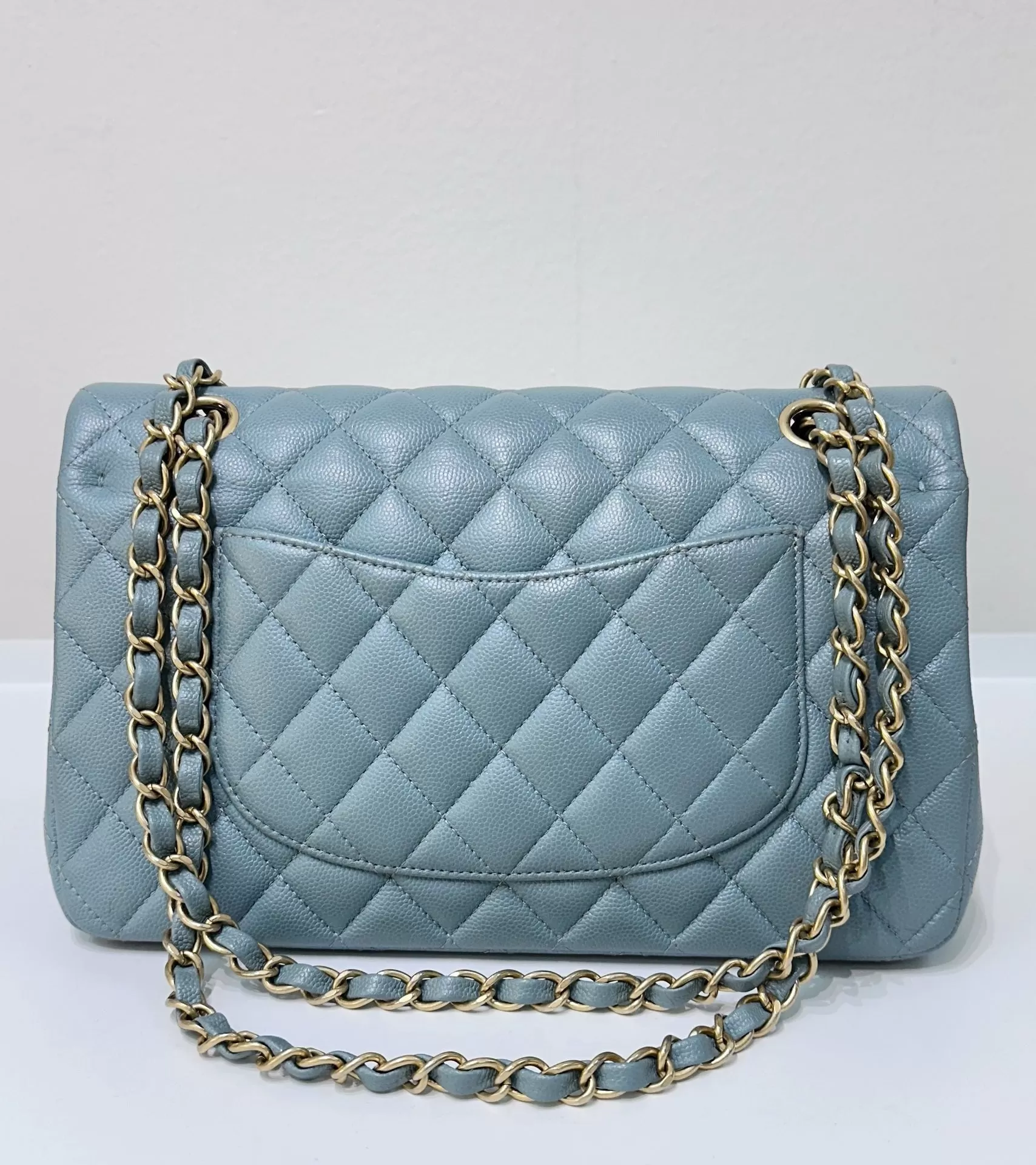 Chanel Medium Classic Sky Blue Bag 18C