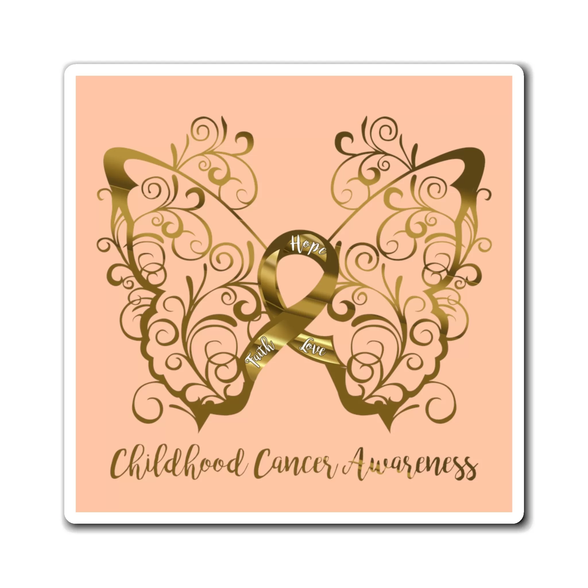 Childhood Cancer Awareness Filigree Butterfly Peach Magnet (3 Sizes Available)