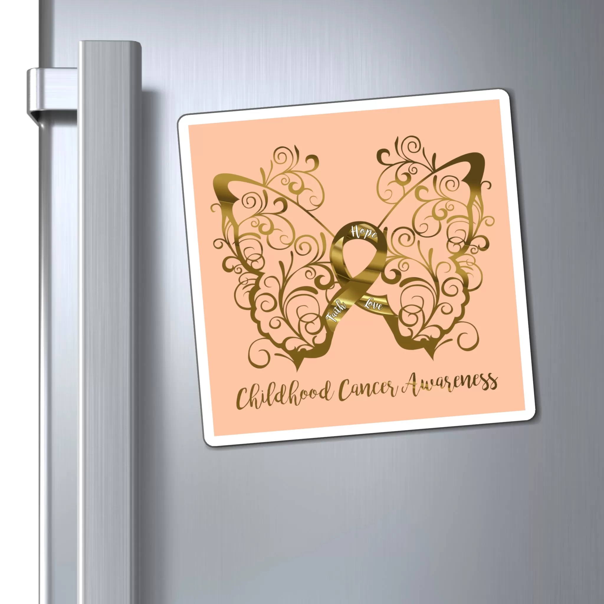 Childhood Cancer Awareness Filigree Butterfly Peach Magnet (3 Sizes Available)