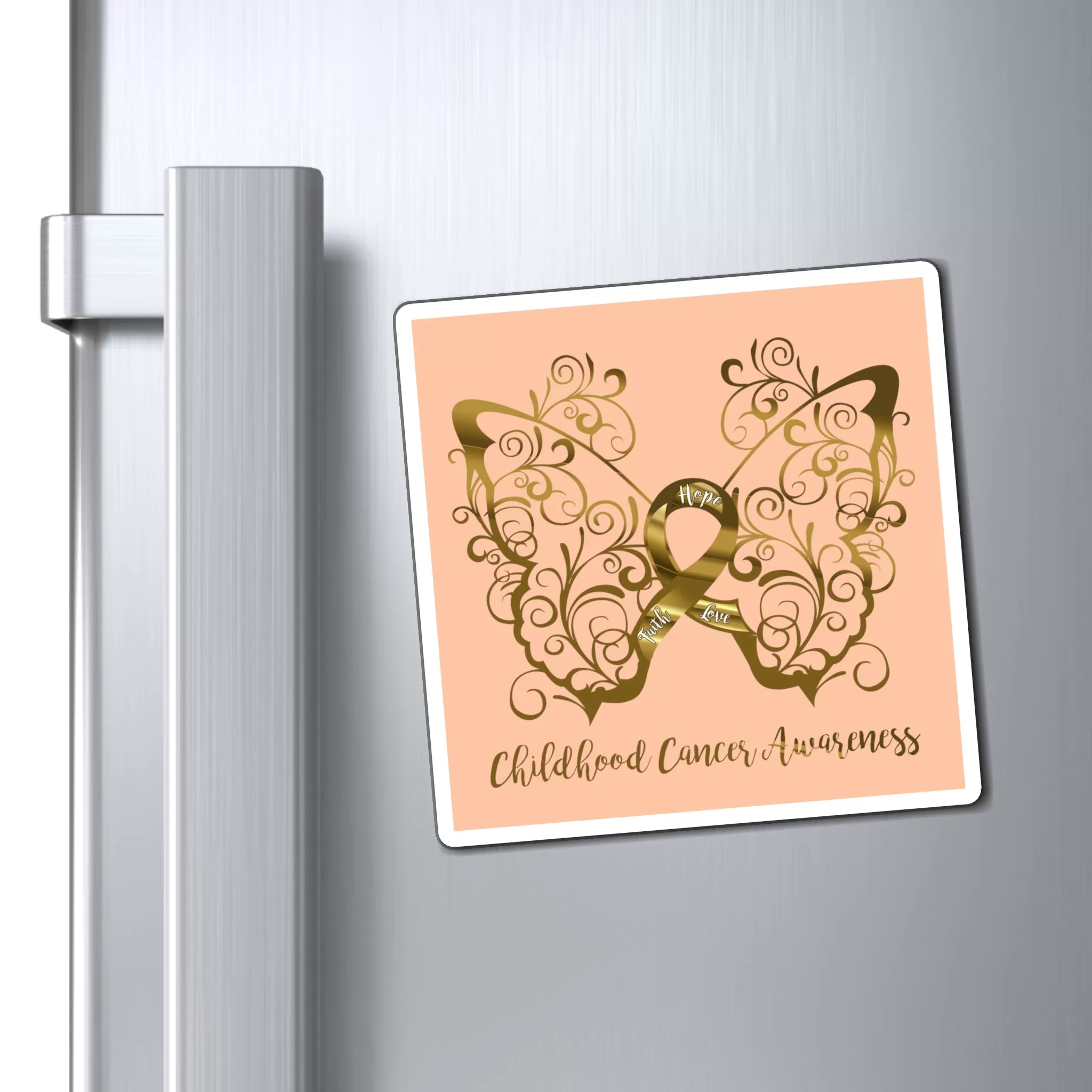 Childhood Cancer Awareness Filigree Butterfly Peach Magnet (3 Sizes Available)