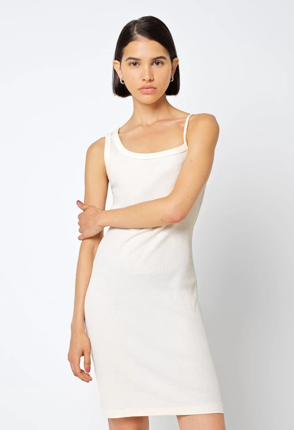 Cotton Rib Asymmetrical Cami Dress / Feather