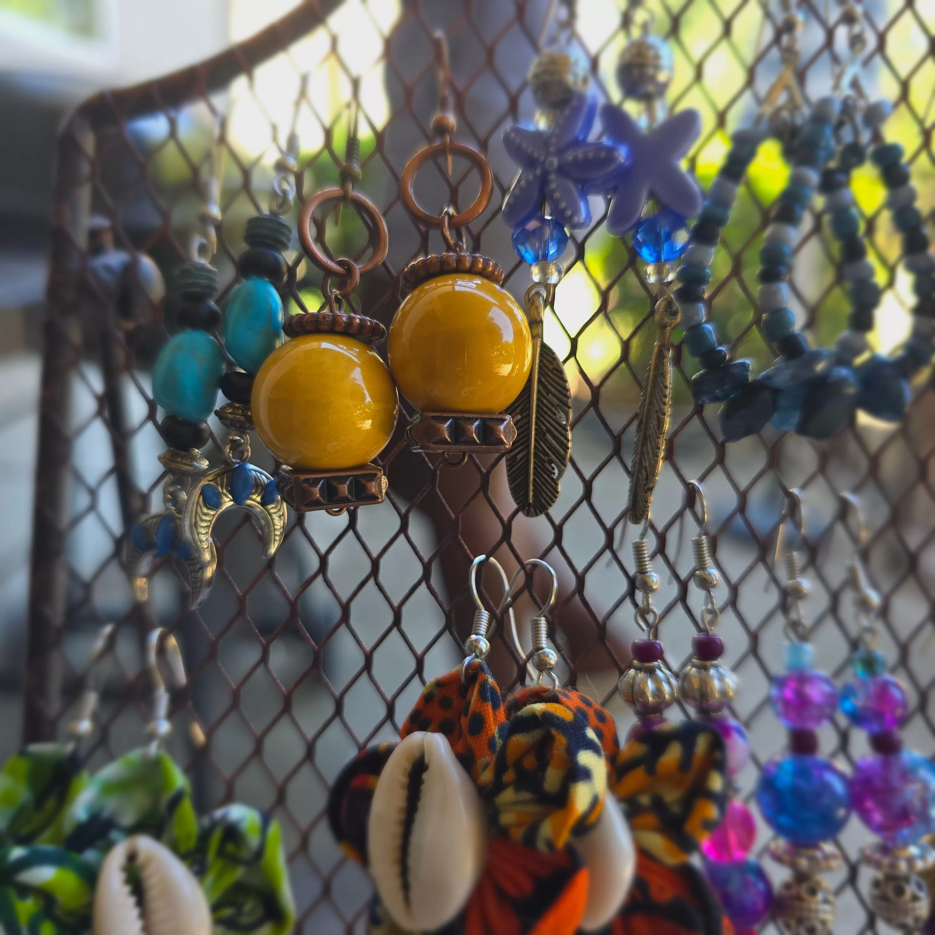 Culture Flower Earrings - Green & Blue