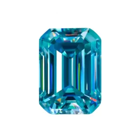 Cyan Blue Emerald Cut Moissanite Stones