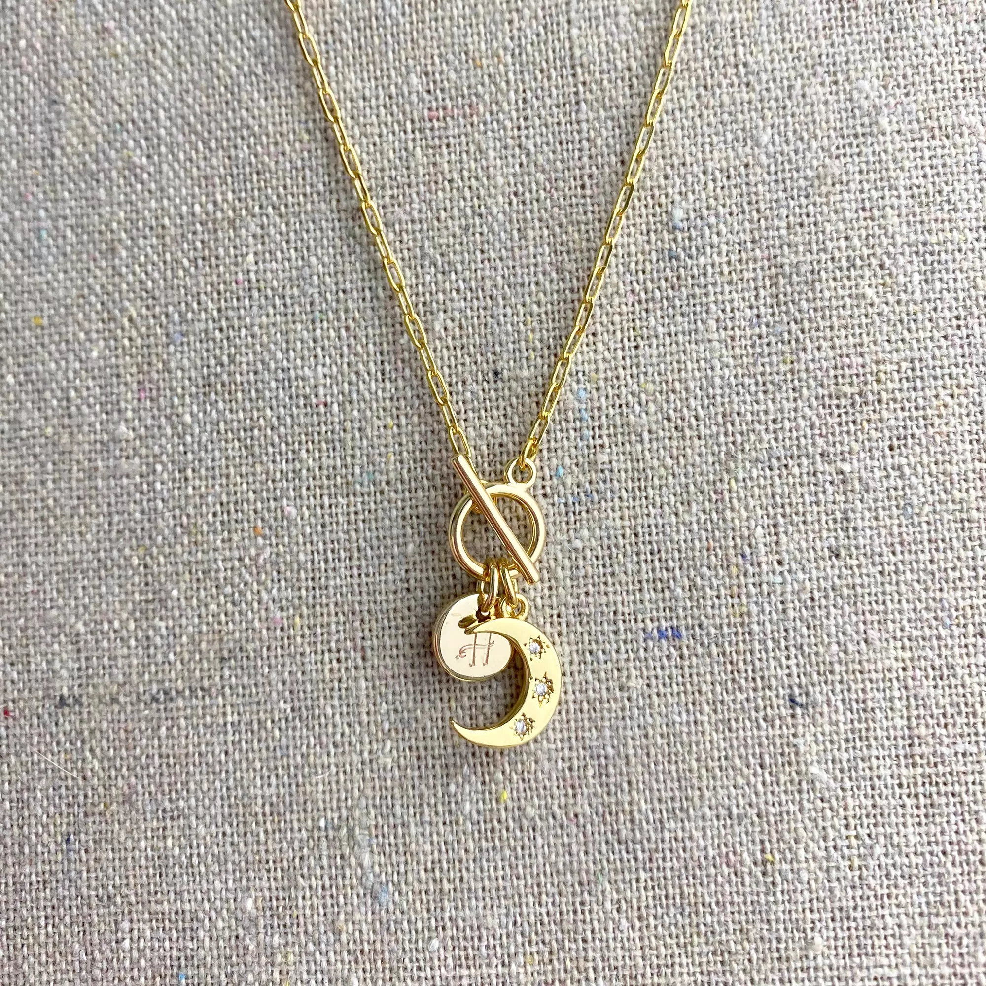 Dainty Crescent Initial Toggle Necklace