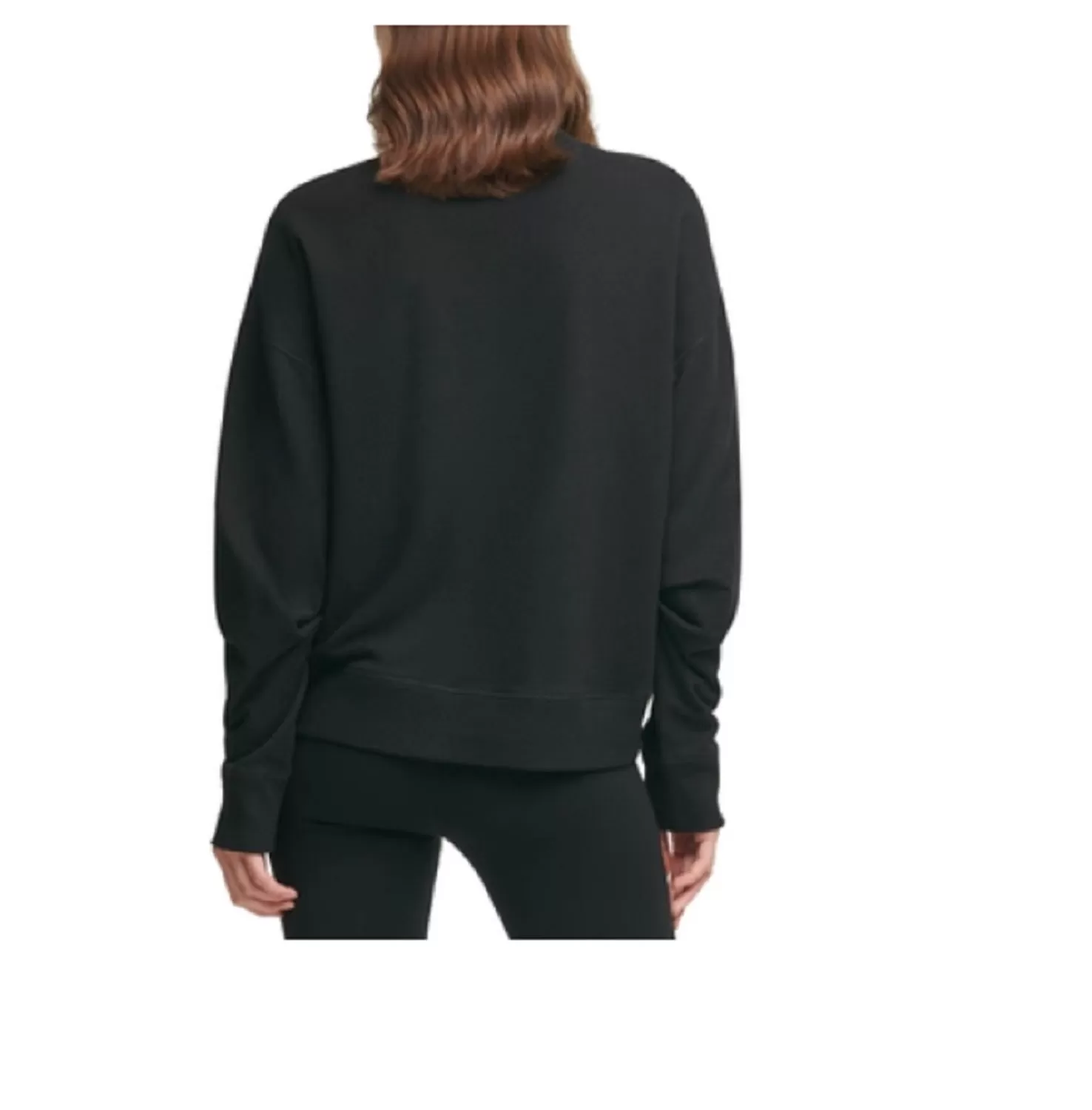 DKNY Women's Logo Crewneck Fleece Pullover Sweatshirt, Black, M