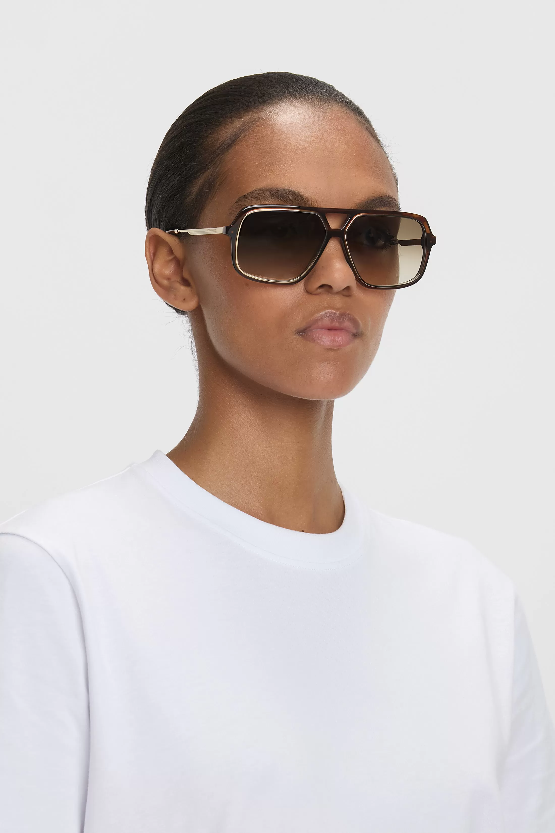 Double Bridge Aviator Sunglasses In Brown Horn