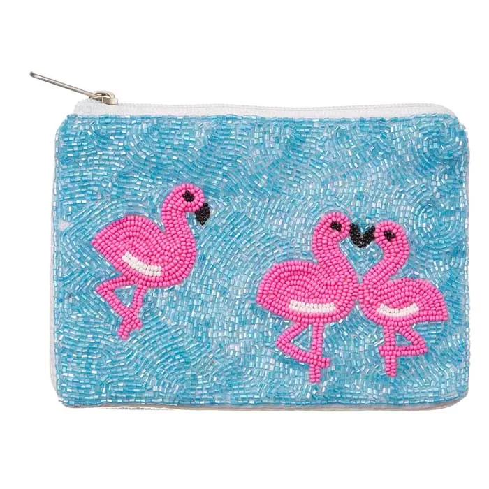 Flamingo Seed Beaded Mini Pouch Bag