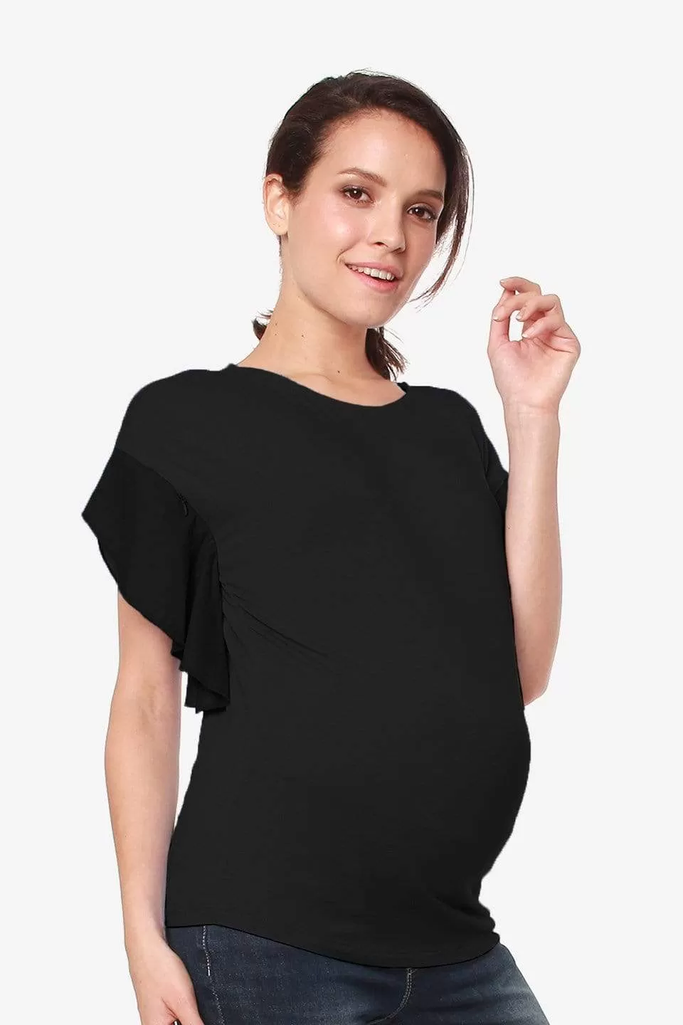 Flutter Sleeves Caela Nursing Top Black