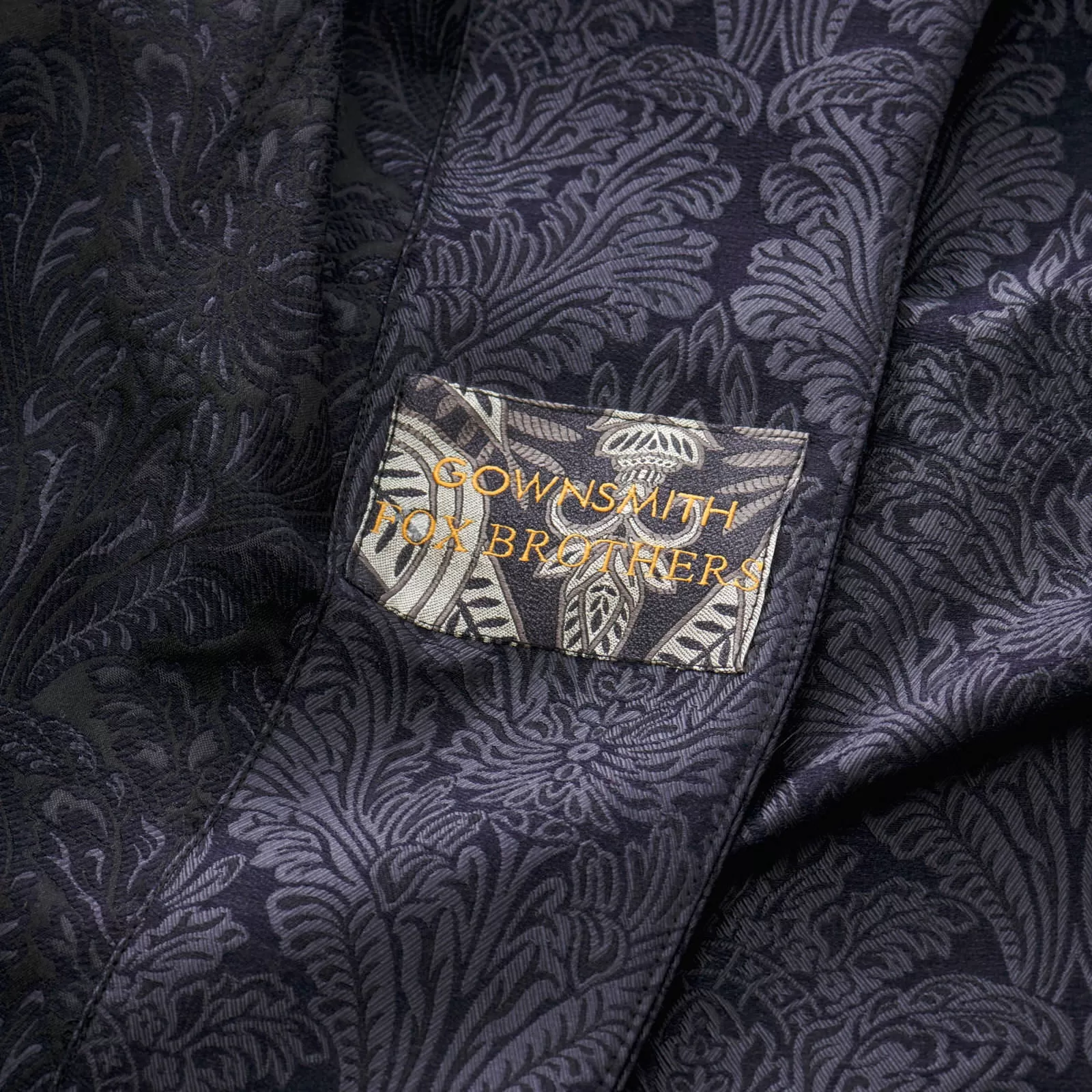 Fox Silk Damask Lounge Gown in Midnight Blue