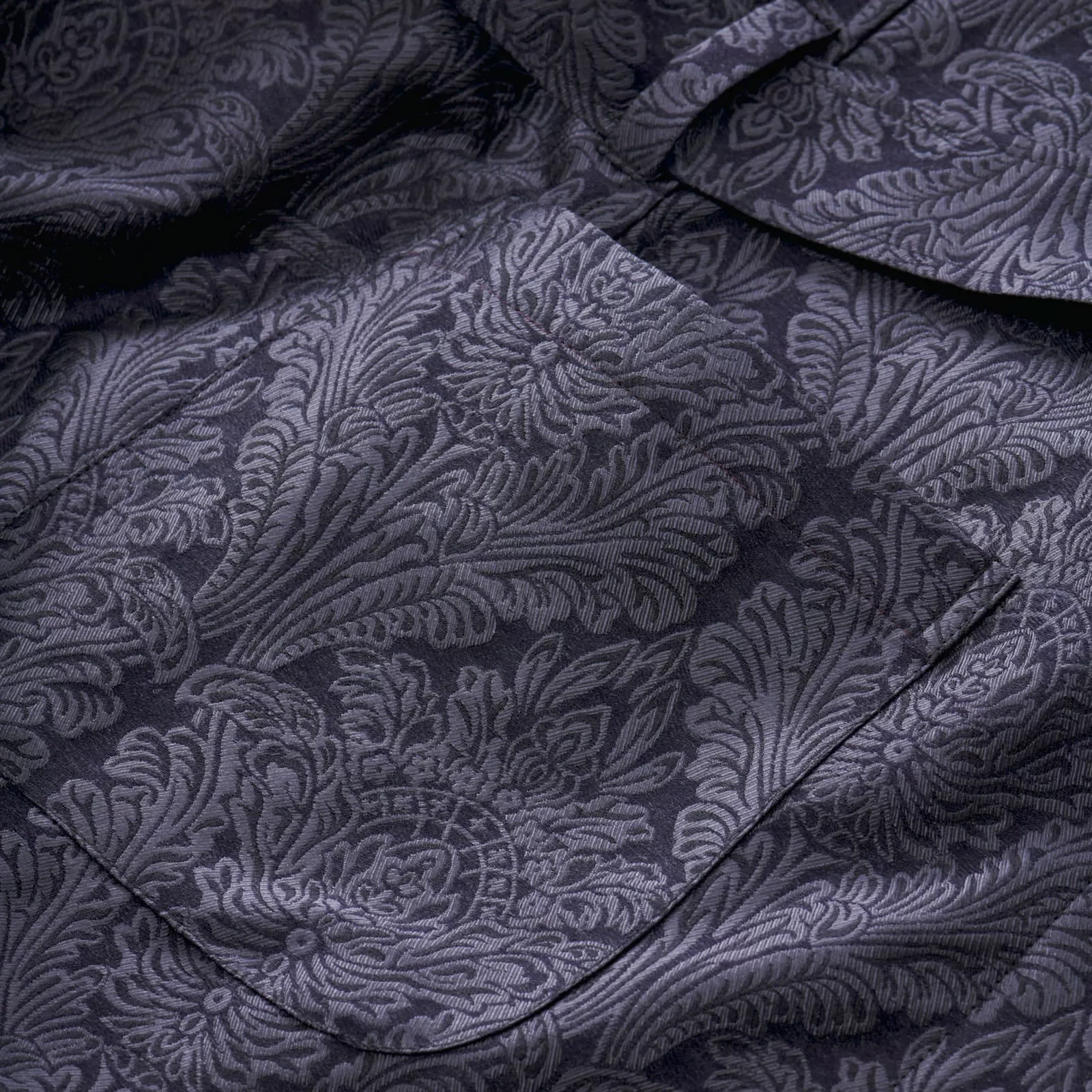 Fox Silk Damask Lounge Gown in Midnight Blue