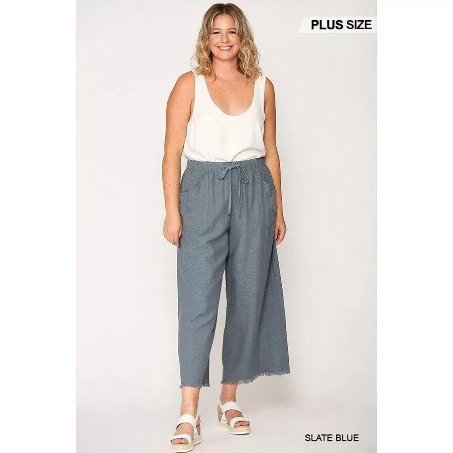 Frayed Wide Leg Pants With Pockets