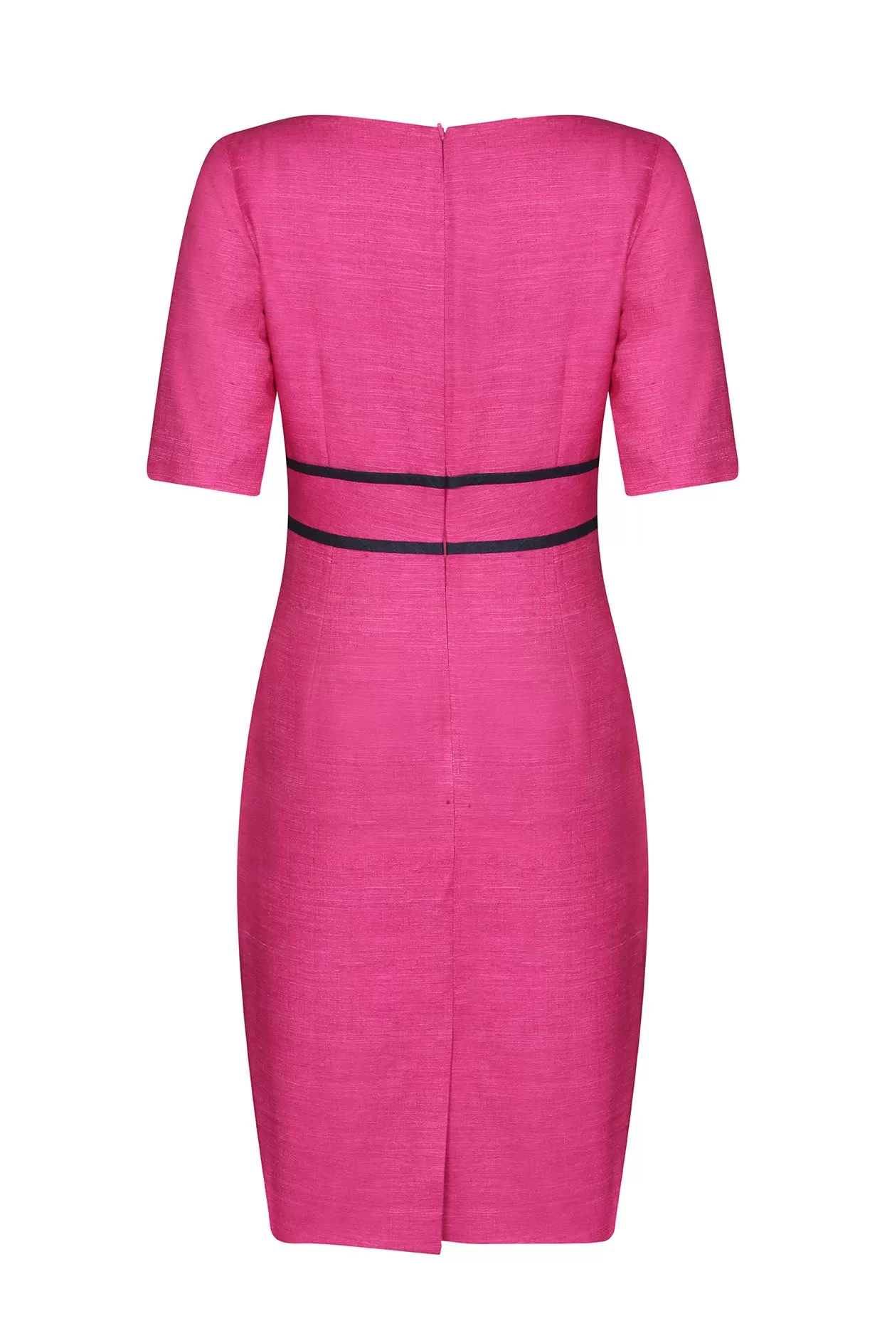 Fuchsia/Navy Raw Silk Dress with Waistband Detail - Anita