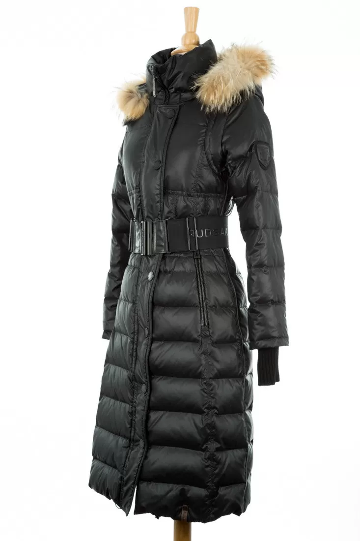 Genie Hooded Down Coat With Fur Trim