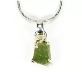 Genuine Moldavite Necklace 17 Inch Sterling Silver Snake Chain Authentic Moldovite Crystal Pendant Meteorite Necklaces for Men/Women