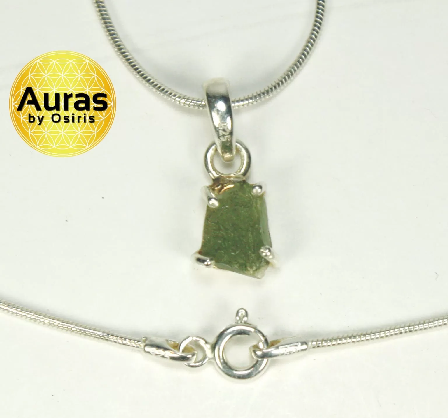 Genuine Moldavite Necklace 17 Inch Sterling Silver Snake Chain Authentic Moldovite Crystal Pendant Meteorite Necklaces for Men/Women