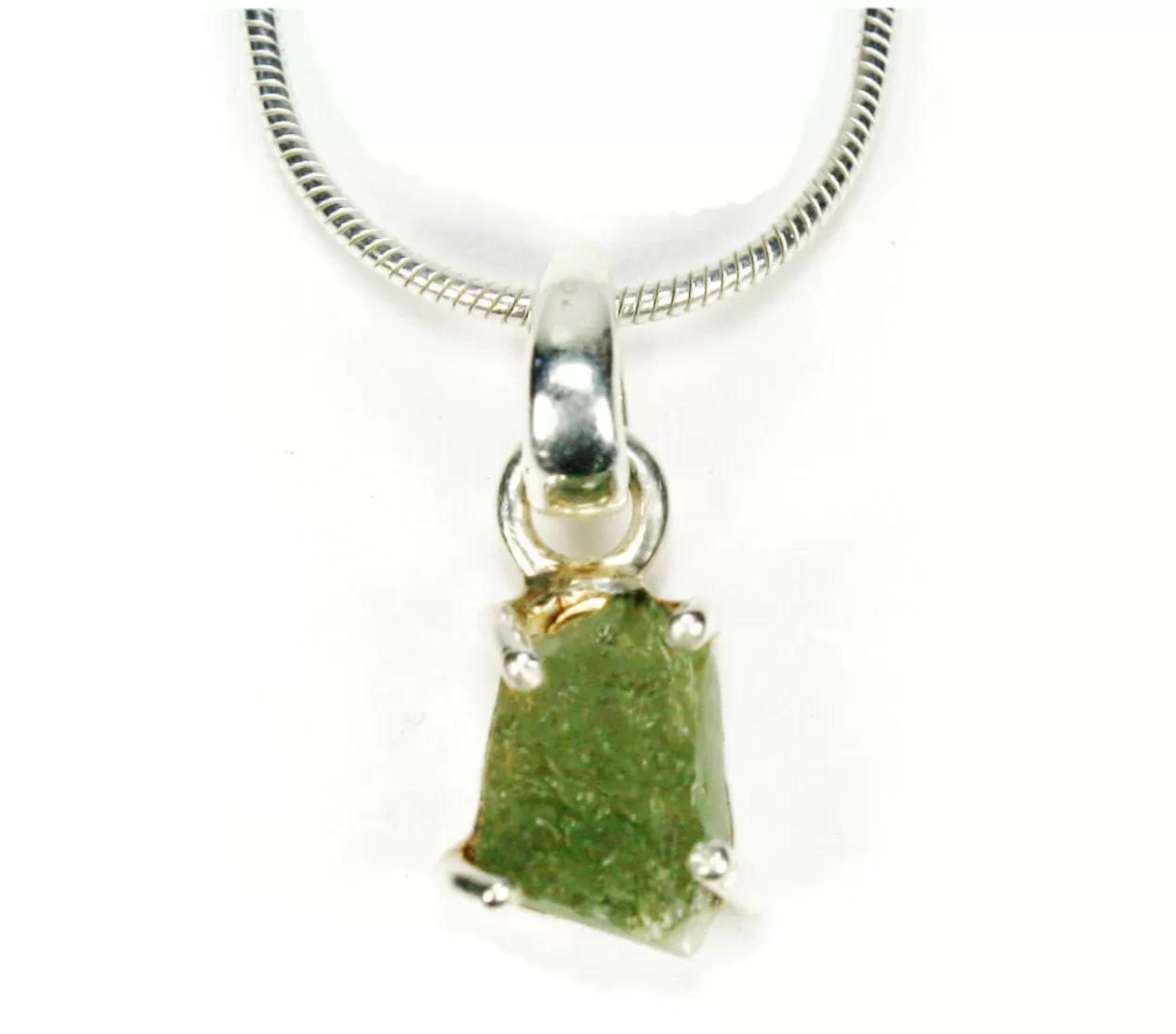 Genuine Moldavite Necklace 17 Inch Sterling Silver Snake Chain Authentic Moldovite Crystal Pendant Meteorite Necklaces for Men/Women