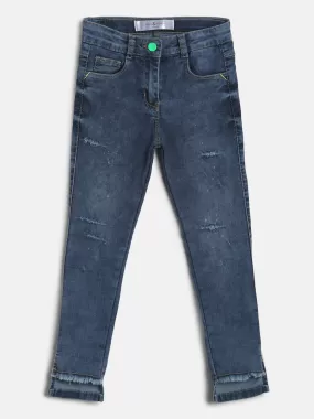 Girls Mid Blue Distressed Denim Jeans