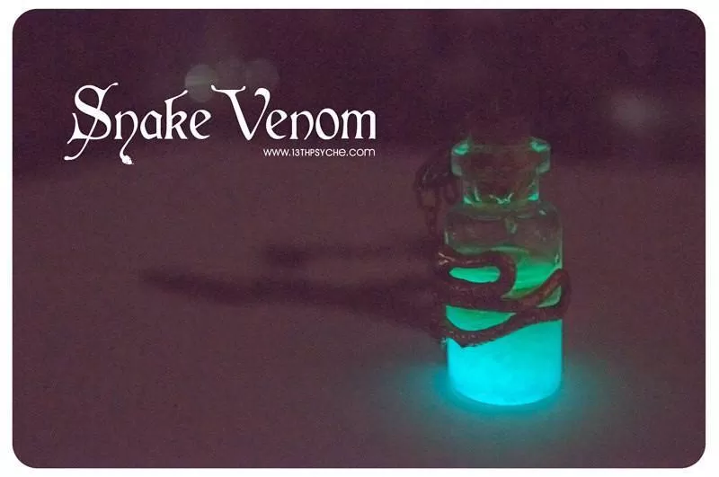 Glow in the dark, snake venom poison bottle pendant necklace