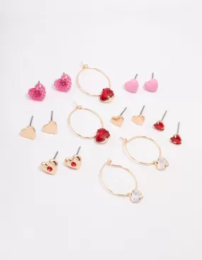 Gold Mixed Heart Earring 8-Pack