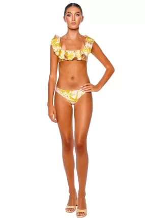 Golden Floral Frill Neck Bikini Set