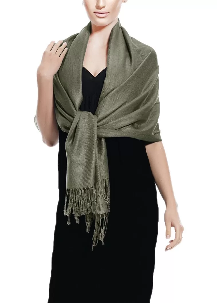 Gray Peach Couture Soft Silky Rayon Pashmina Shawl Wrap Scarf in Solid Color