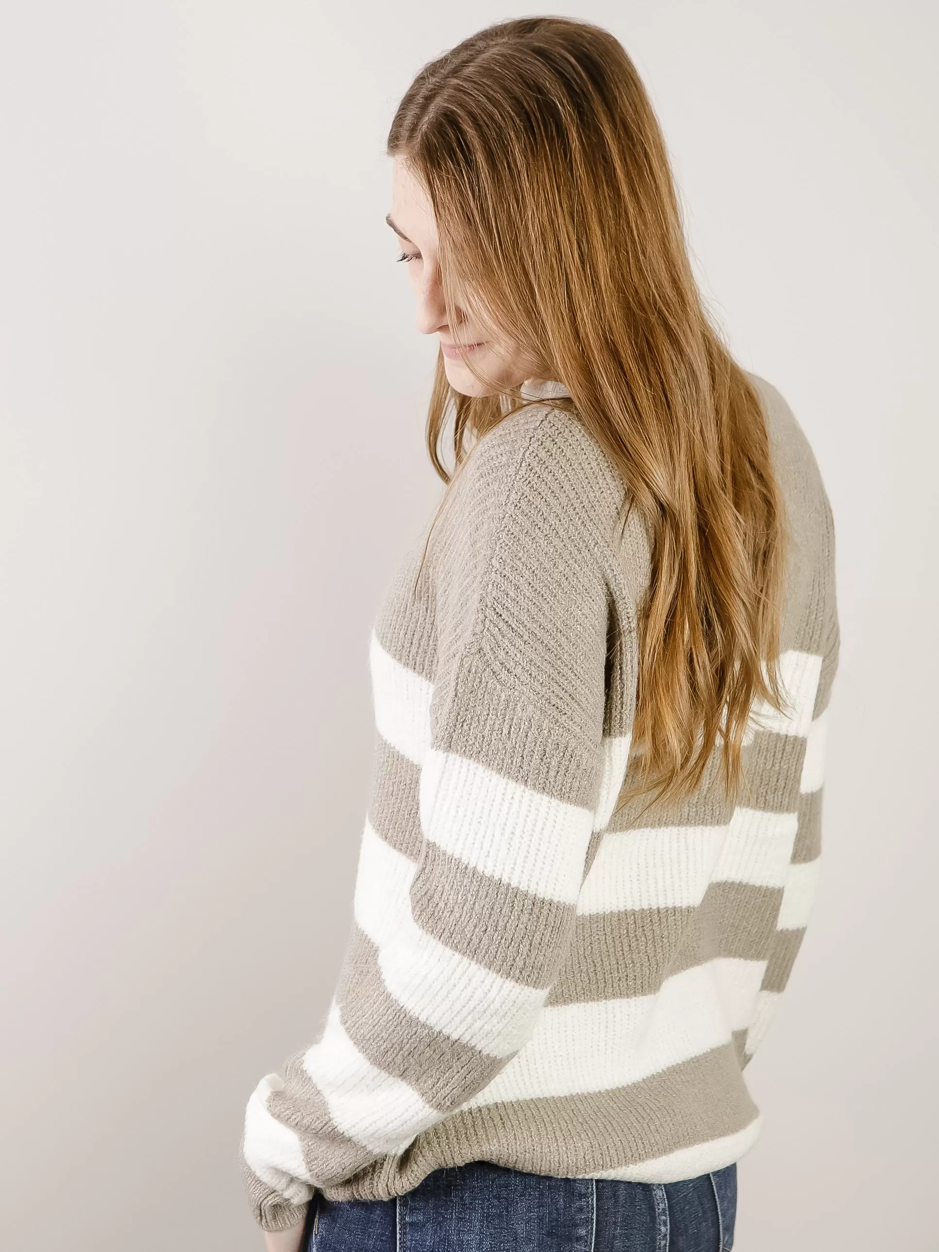 Grey and Cream Striped Sweater