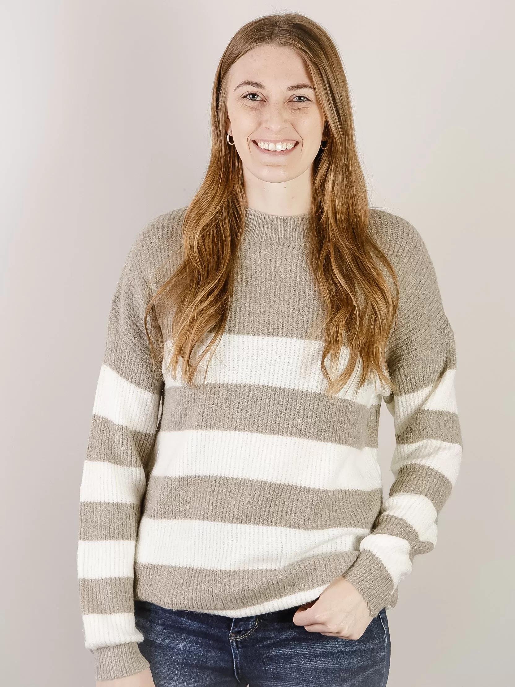 Grey and Cream Striped Sweater