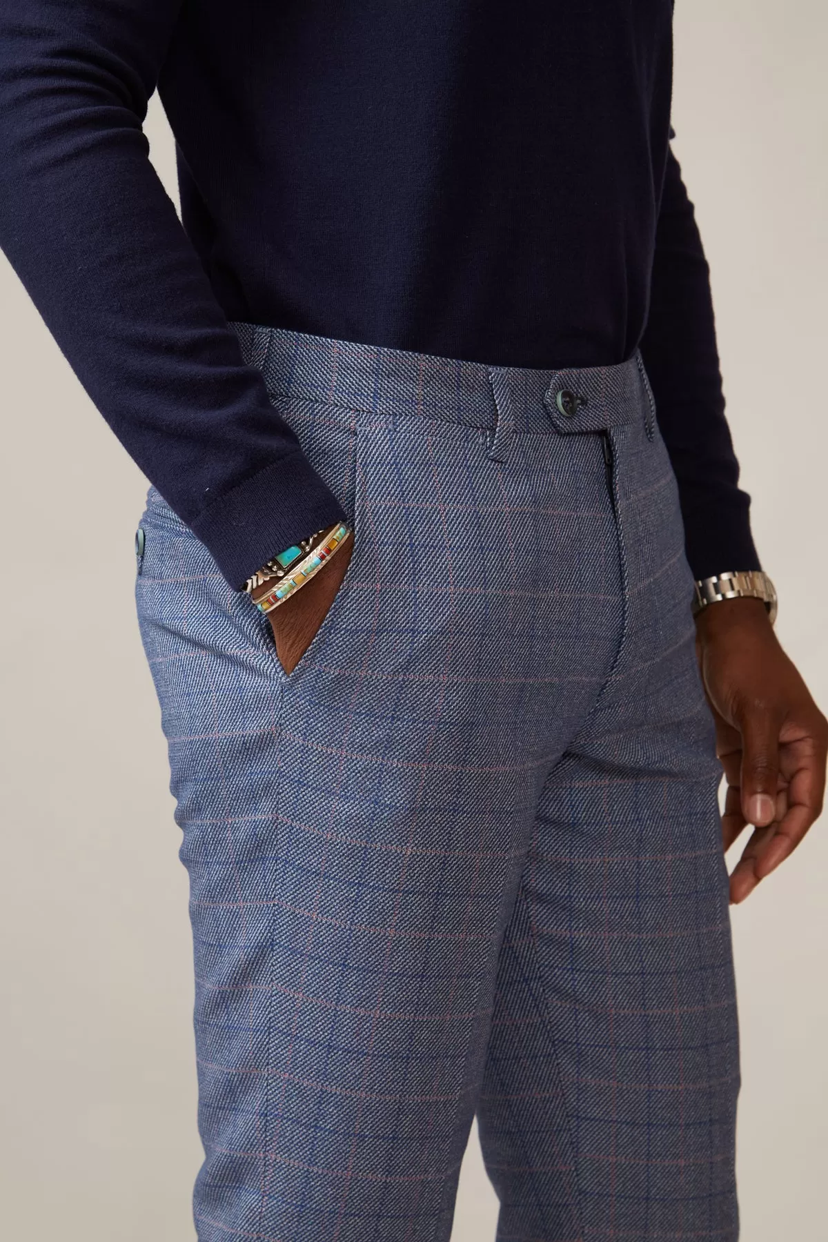 HILTON - Blue Tweed Check Trousers