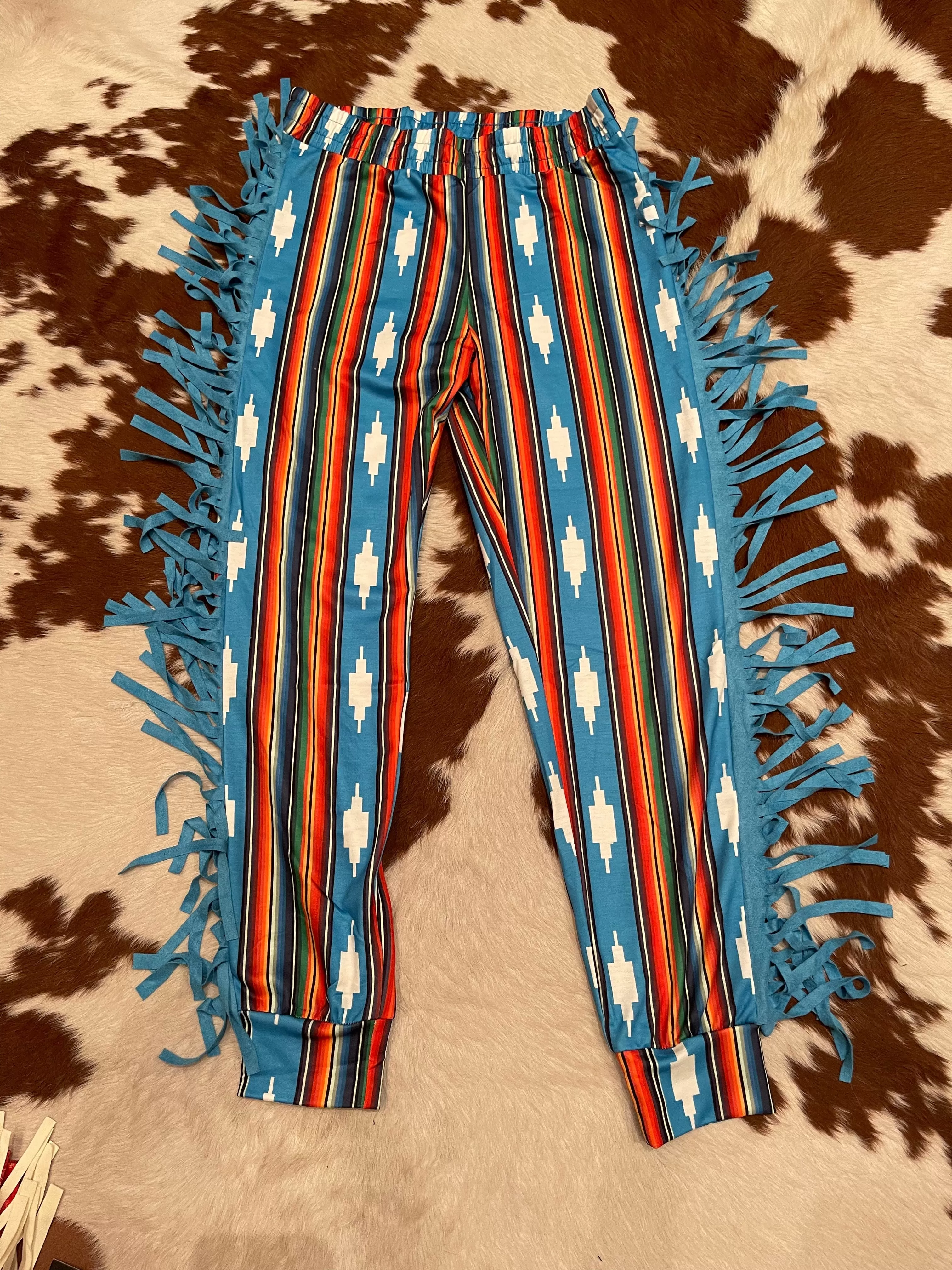 Jade serape fringe aztec JOGGER PANTS