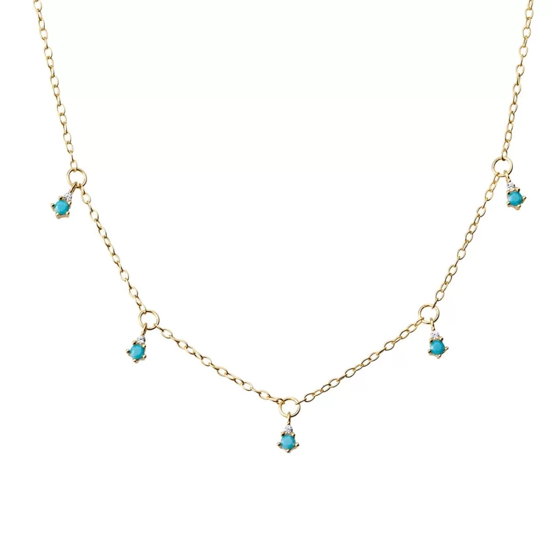 Jeni Blue Turquoise Drops Necklace Gold