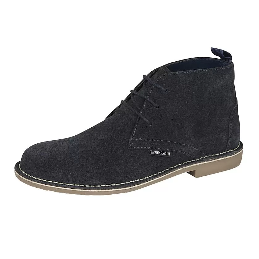 Lambretta Mens Suede Desert Boots Classic Laced Navy