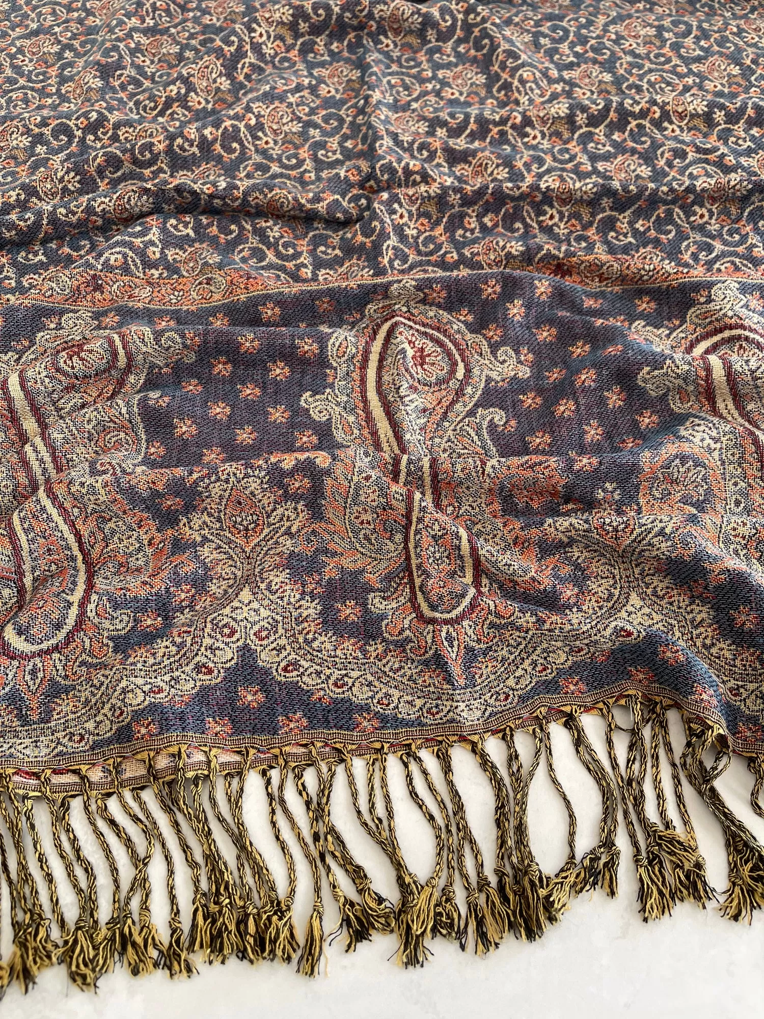 LARGE BLUE REVERSIBLE MULTI COLOUR PAISLEY PRINT PASHMINA SHAWL SCARF WRAP