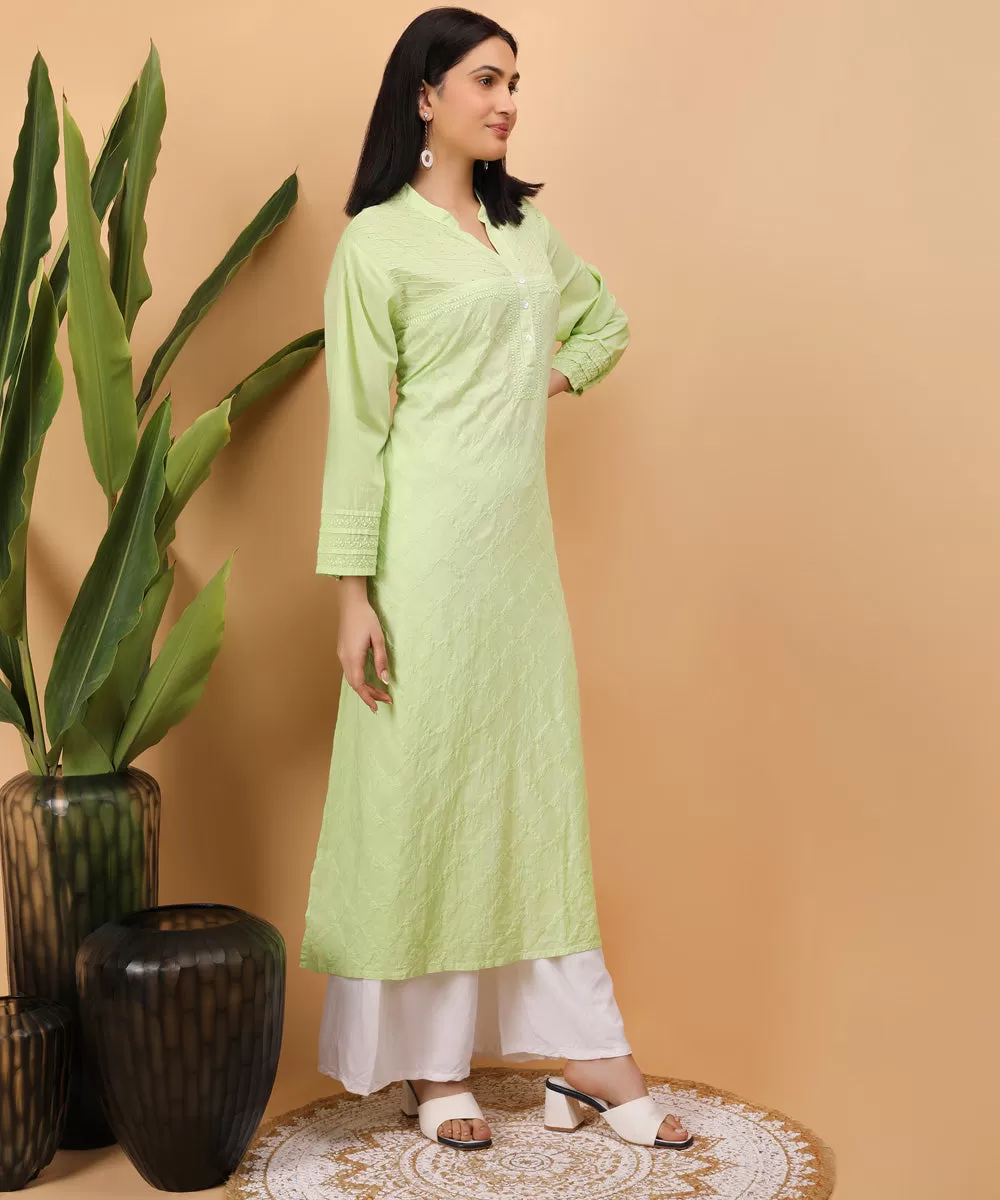 Light green hand embroidery cotton chikankari kurti