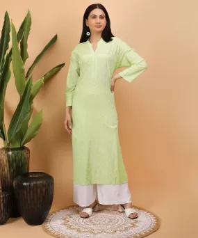 Light green hand embroidery cotton chikankari kurti