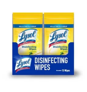 Lysol Lemon Scent Disinfecting Wet Wipes 7''x8'', Pack,  (15 Wipes Per Pack, 4 Packs)