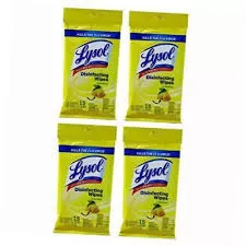 Lysol Lemon Scent Disinfecting Wet Wipes 7''x8'', Pack,  (15 Wipes Per Pack, 4 Packs)