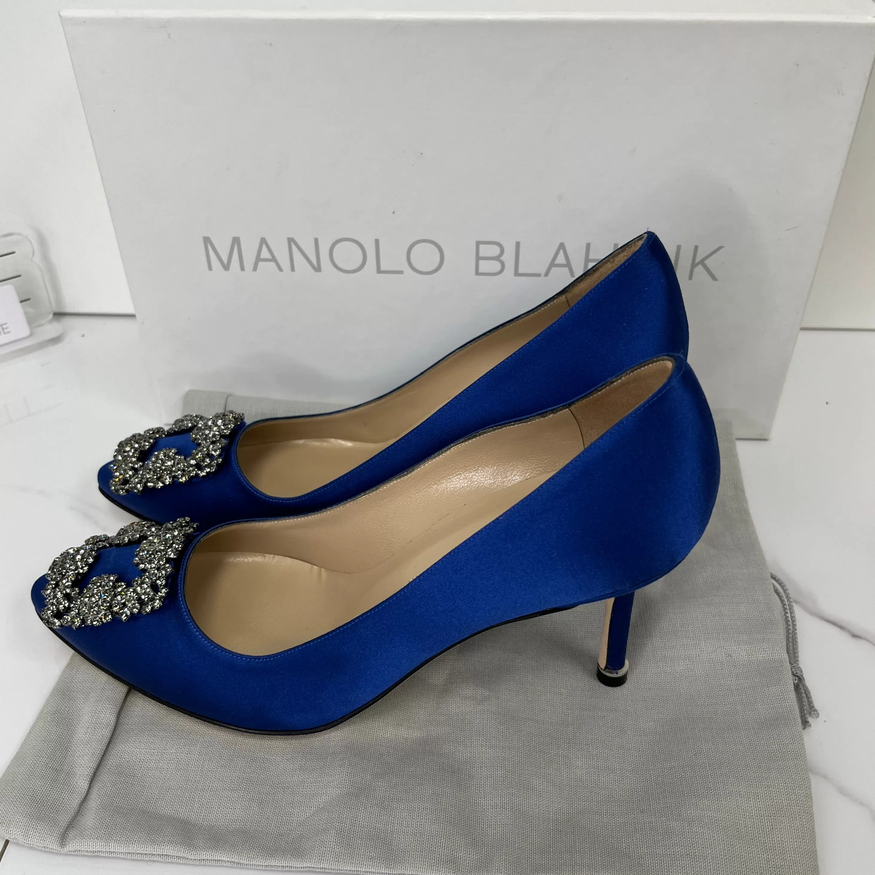 Manolo Blahnik Satin Jewel Buckle Pumps (70mm) - Size 37