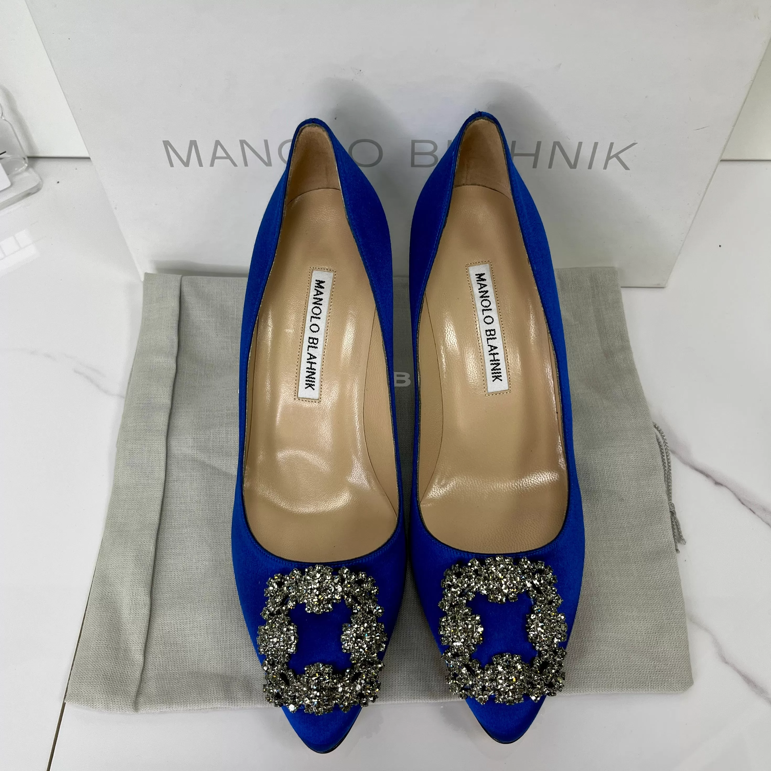 Manolo Blahnik Satin Jewel Buckle Pumps (70mm) - Size 37