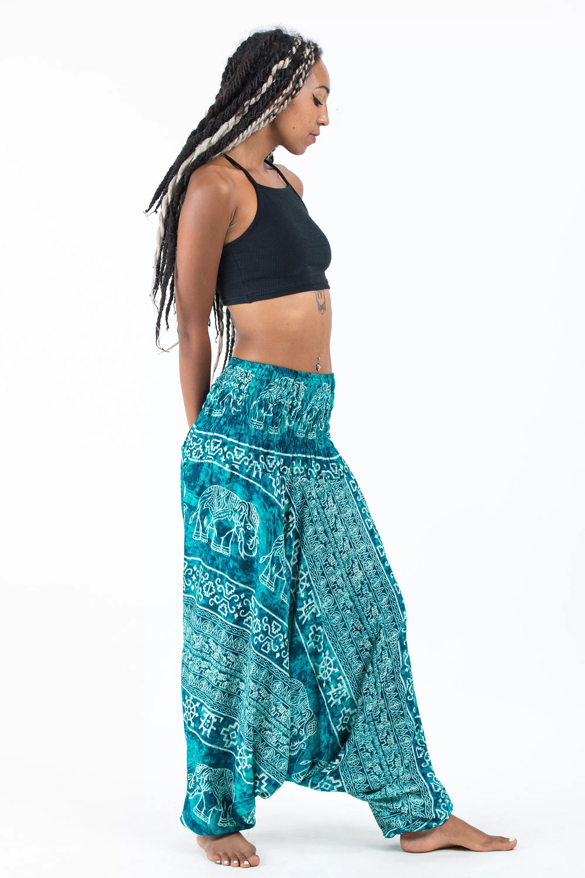 Marble Elephant 2-in-1 Jumpsuit Elephant Pants in Turquoise