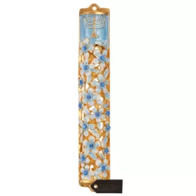 Matashi Hand Painted Blue & Ivory Enamel Mezuzah-5.5