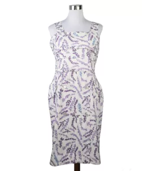 Max Mara White & Lilac Floral Print Dress sz 8