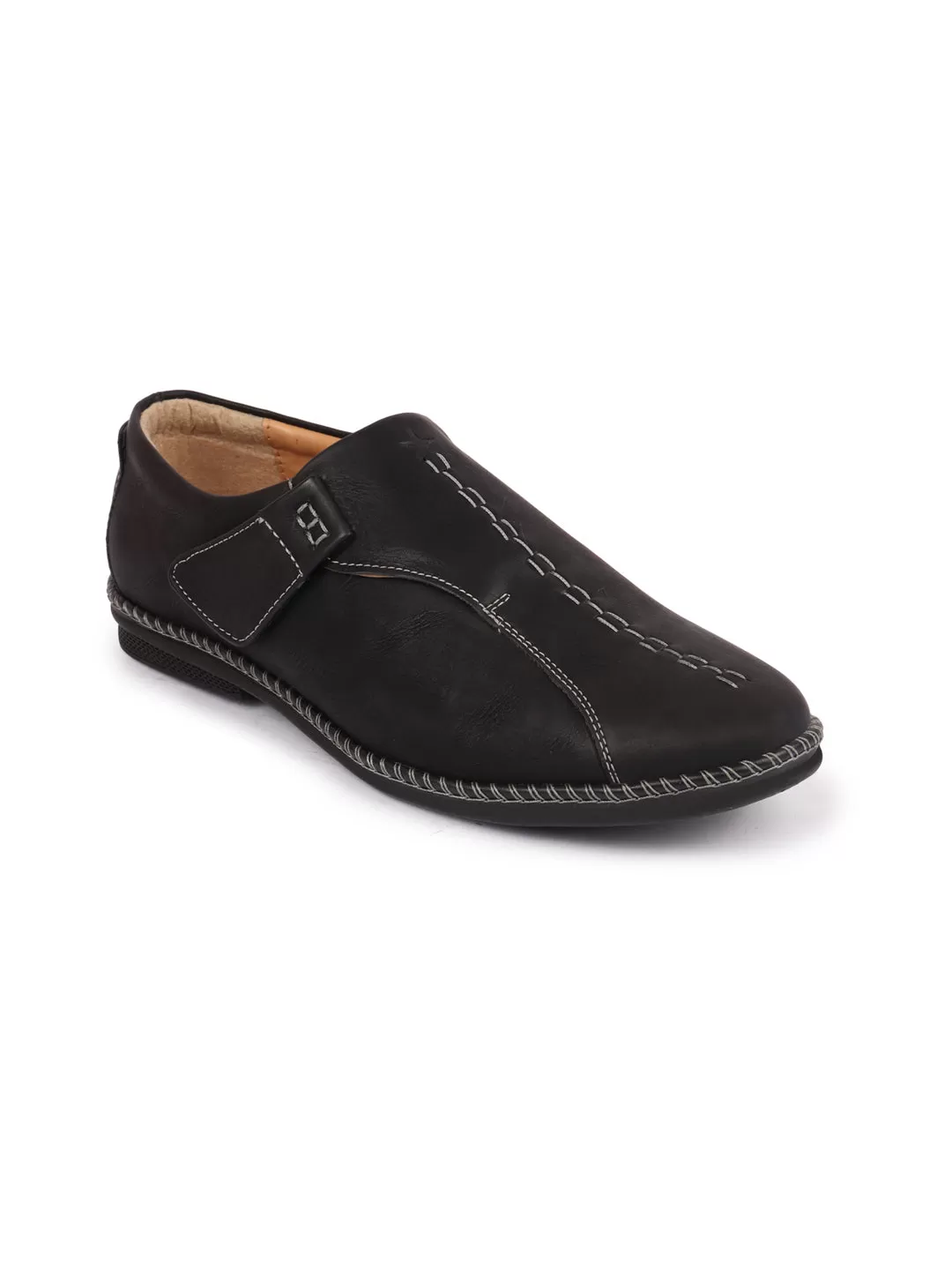 Men Black Casual Cap Toe Hand Stitched Sandal Style Slip On Shoes